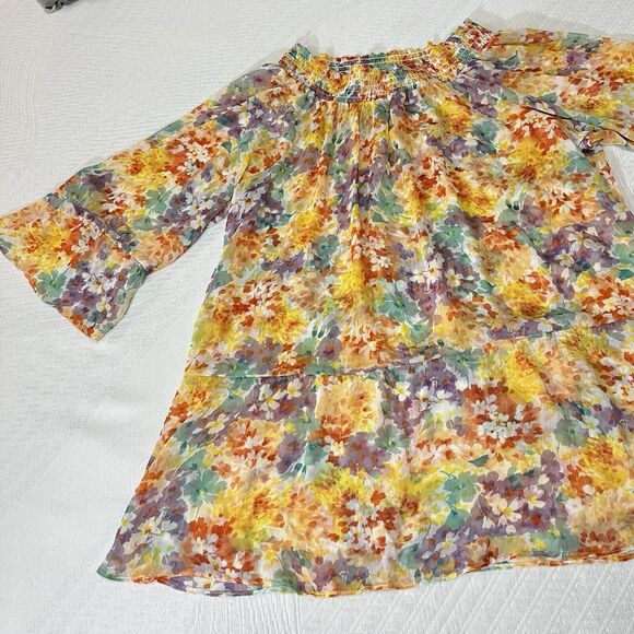 NY COLLECTION WOMEN RSWIM COVER UP TUNIC Yellow Foral One Size Boho Fairycore - Picture 2 of 6